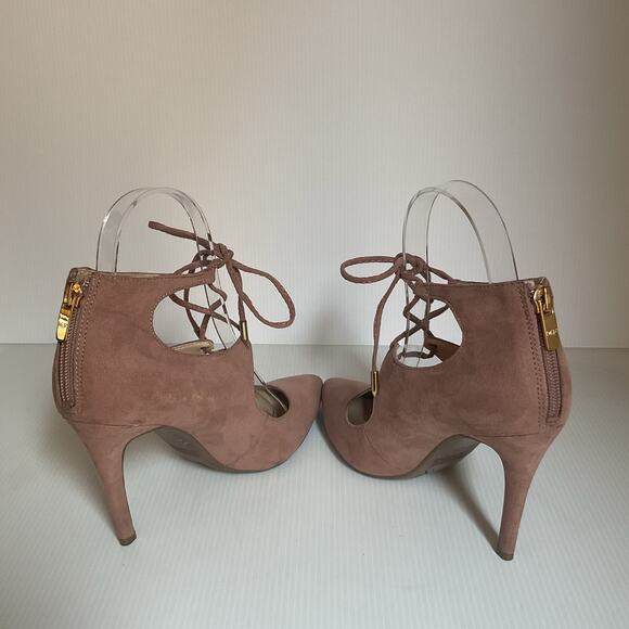 Marc Fisher Blush Suede Pointed Toe Lace-Up Cutout Heels Size 5.5M Zip Back - Picture 11 of 11